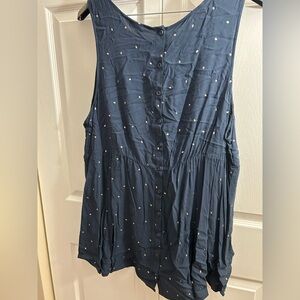 Torrid Navy Button Back Sleeveless Top with Metallic Rose Gold Polka Dots